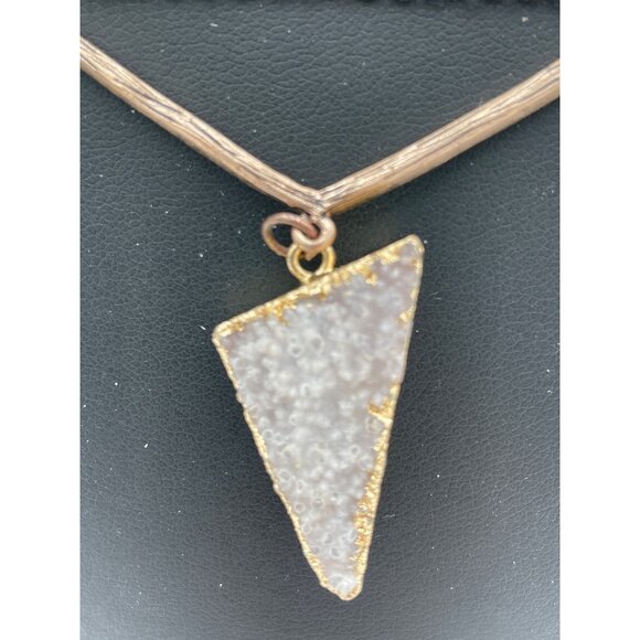 Gold Tone Necklace With Druzy Quartz Triangle Pendant - Picture 2 of 3